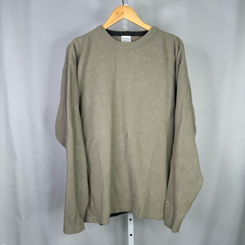 Vintage Columbia wool sweater crewneck ribbing greenish grey rustic L